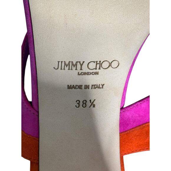 Jimmy Choo NIB Azia 85mm Two-Tone Sandals in Fuchsia and Paprika Size 38.5 - Picture 7 of 9